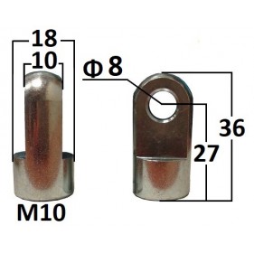 Przegub oczkowy otwór o średnicy 8mm gwint M10 długość 27mm grubość 10mm