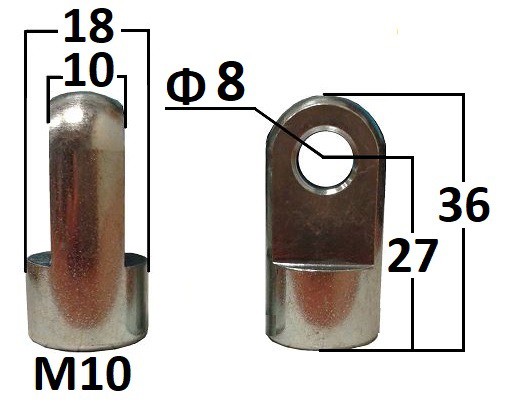 Przegub oczkowy otwór o średnicy 8mm gwint M10 długość 27mm grubość 10mm