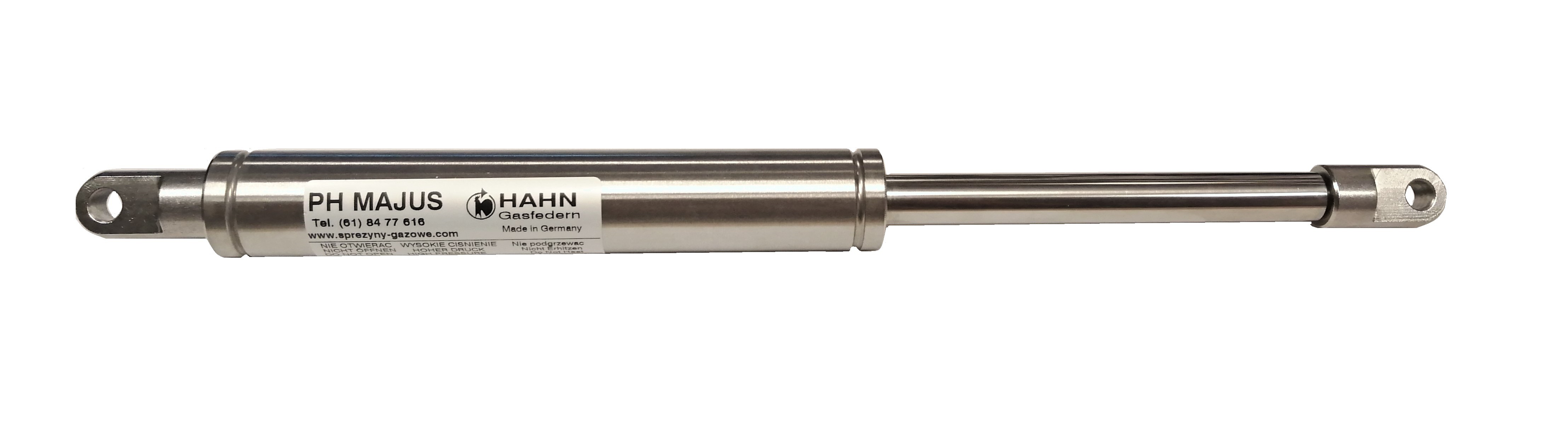 Sprężyna gazowa (HAHN Gasfedern) pchająca stal nierdzewna długość 350mm skok 120mm siła 150N-2500N