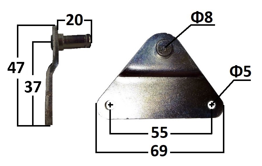 Wspornik płaski ze sworzniem o średnicy 8mm długość 69mm