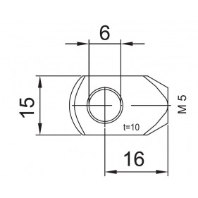 Przegub oczkowy otwór o średnicy 6mm gwint M5 długość 16mm grubość 10mm