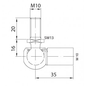 Przegub kulowy kompletny ze sworzniem gwint M10 długość 35mm gwint zewnętrzny M10