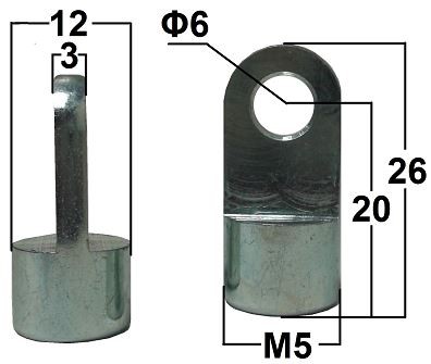 Przegub oczkowy otwór o średnicy 6mm gwint M5 długość 20mm grubość 3mm (AS20)