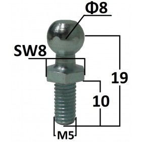 Sworzeń kulowy o średnicy 8mm gwint M5 długość 19mm (BS103)