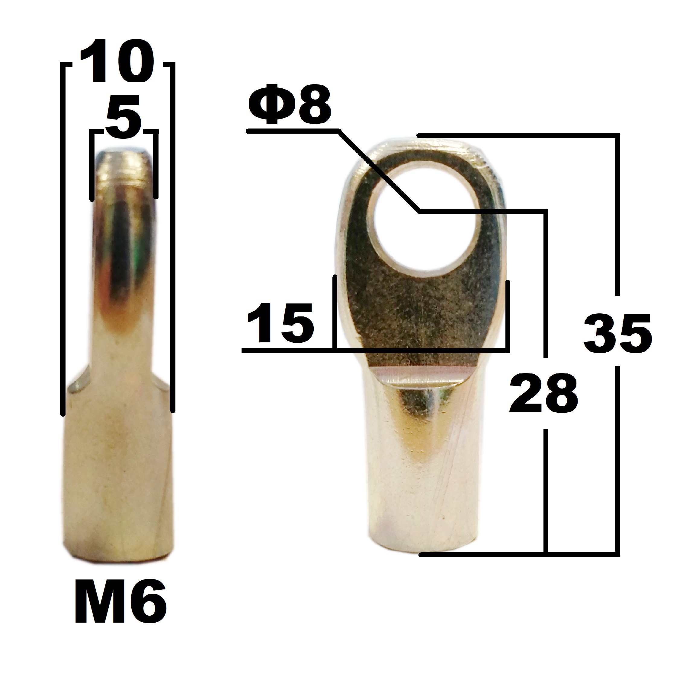 Przegub oczkowy otwór o średnicy 8mm gwint M6 długość 28mm grubość 5mm (FA25009)