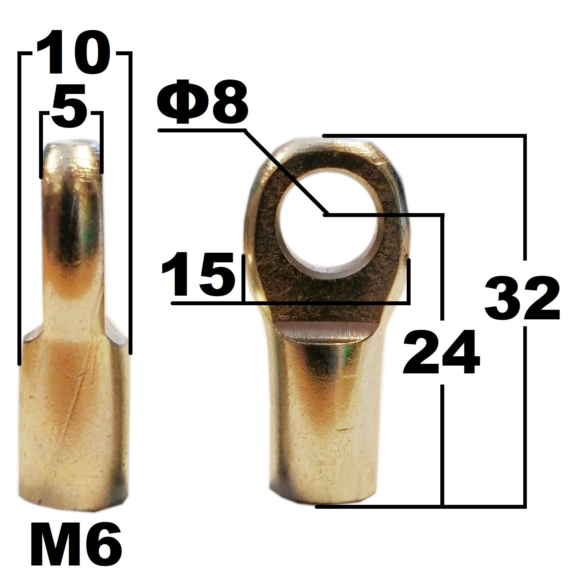 Przegub oczkowy otwór o średnicy 8mm gwint M6 długość 24mm grubość 5mm (FA25476)