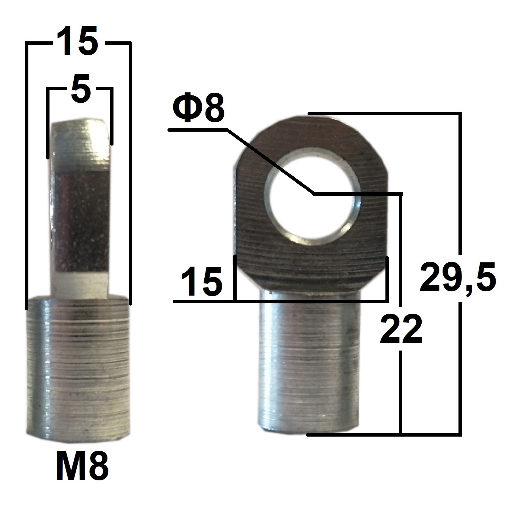Przegub oczkowy otwór o średnicy 8mm gwint M8 długość 22mm grubość 5mm (EY308)