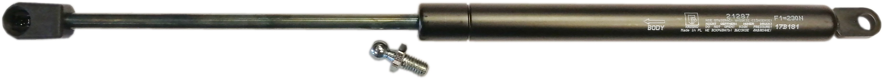 Sprężyna gazowa (21287 FA Krosno) siła 230N długość 396mm skok 160mm