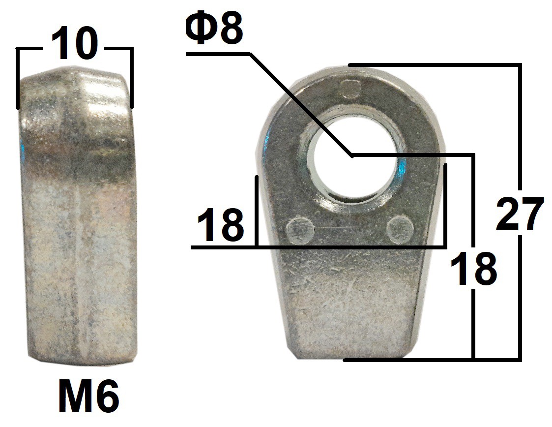 Przegub oczkowy otwór o średnicy 8mm gwint M6 długość 18mm grubość 10mm (FA25612)