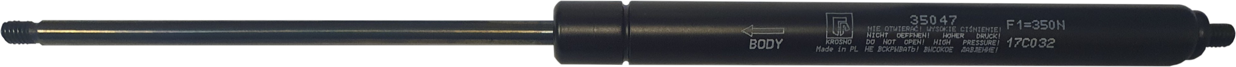 Sprężyna gazowa (35047 FA Krosno) siła 350N długość 277,5mm skok 120mm
