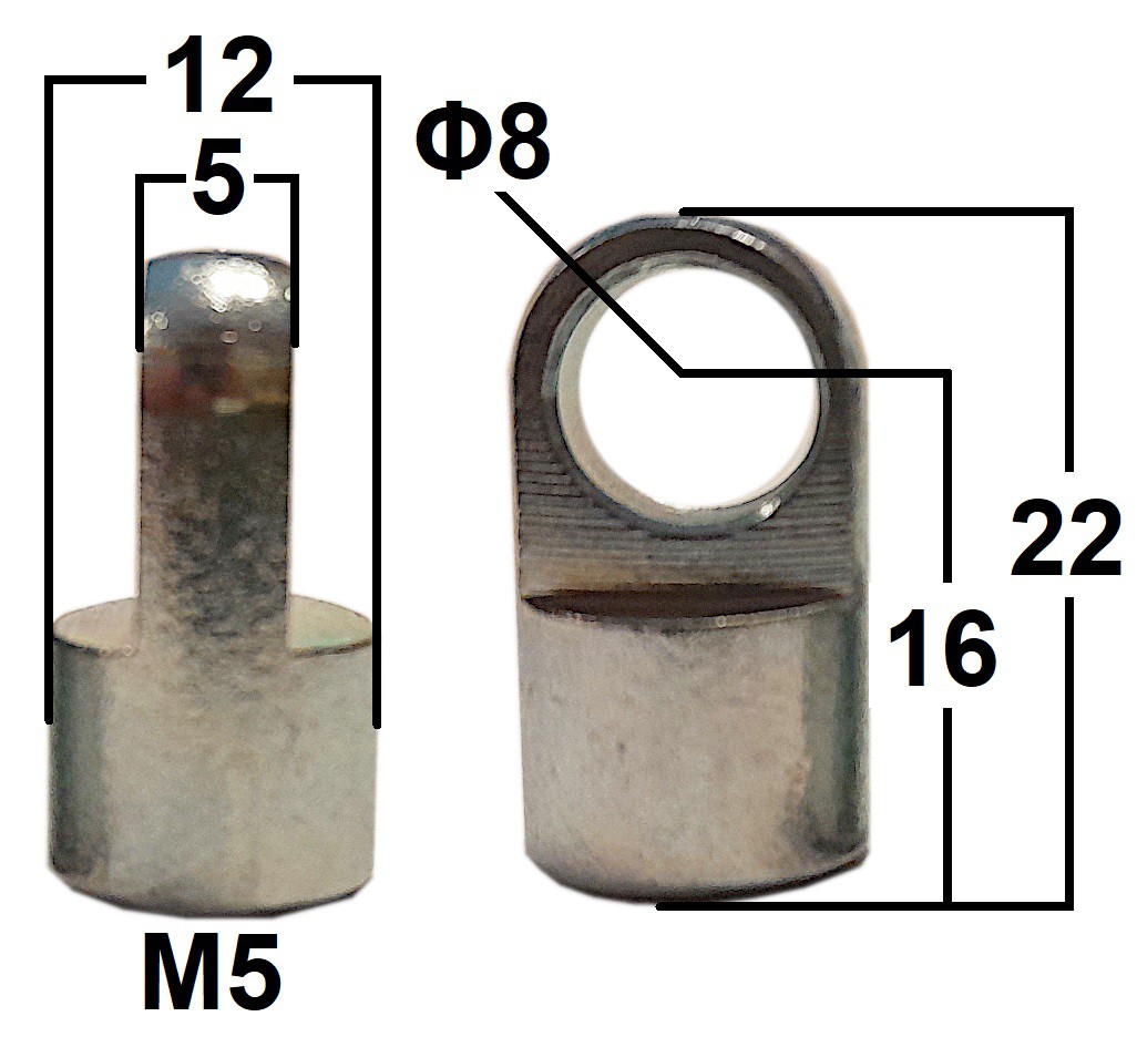 Przegub oczkowy otwór o średnicy 8mm gwint M5 długość 16mm grubość 5mm EY21202