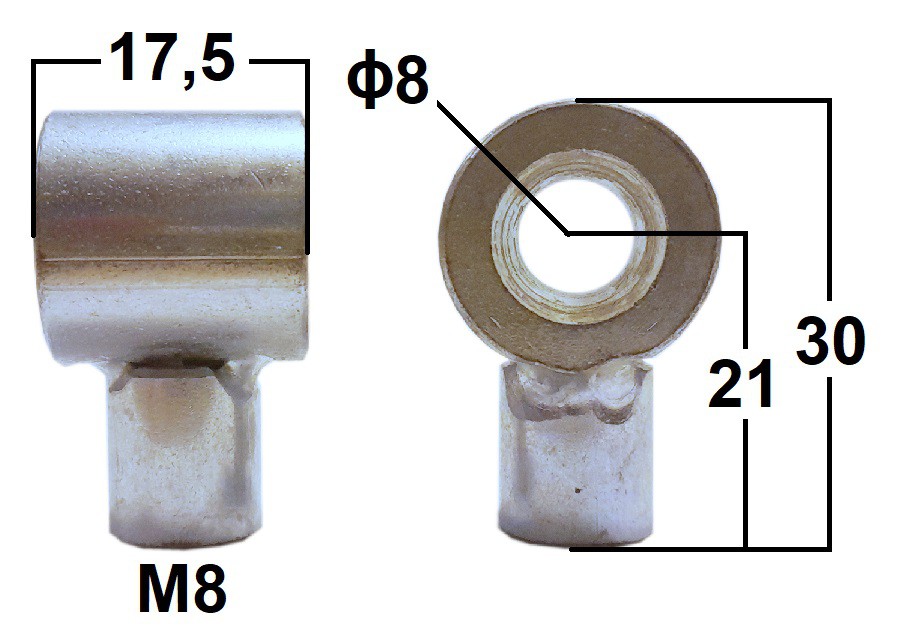 Przegub oczkowy otwór o średnicy 8mm gwint M8 długość 21mm grubość 17,5mm (FA22398)