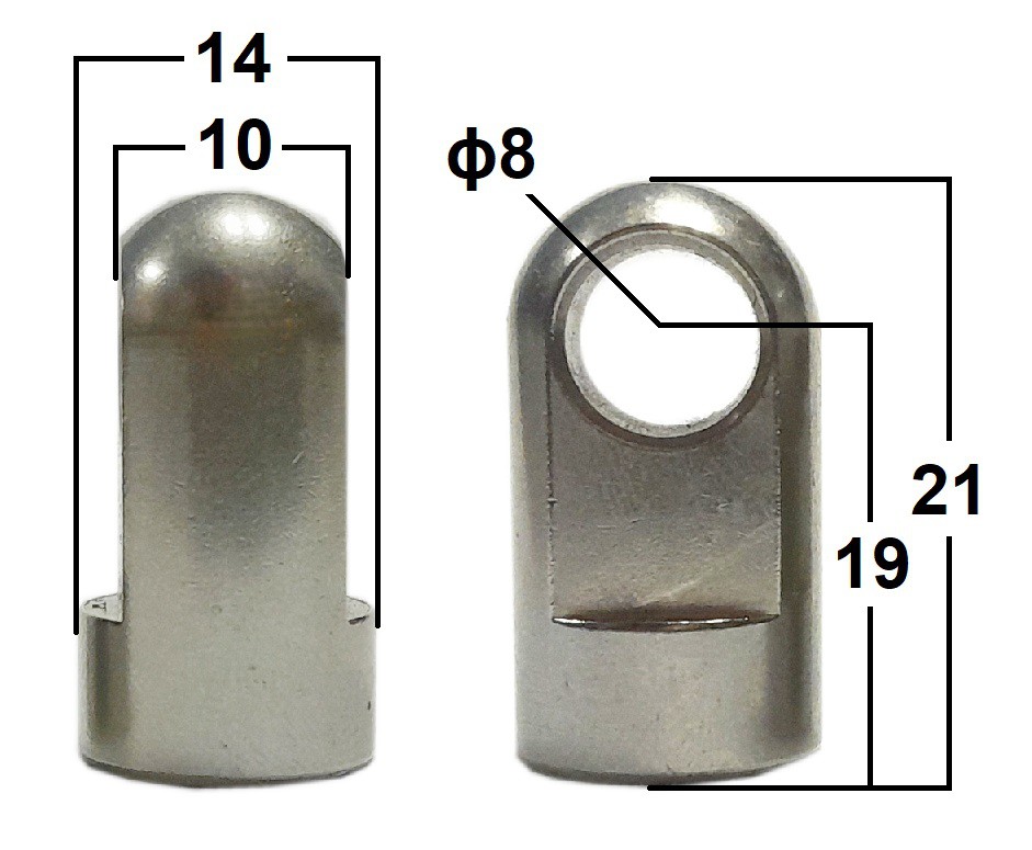 Przegub oczkowy otwór o średnicy 8mm gwint M8 długość 19mm grubość 10mm stal nierdzewna (AU19V2)