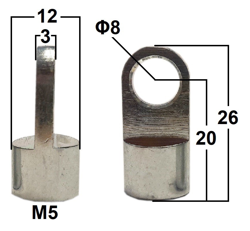 Przegub oczkowy otwór o średnicy 8mm gwint M5 długość 20mm grubość 3mm EY21203