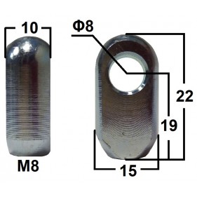 Przegub oczkowy otwór o średnicy 8mm gwint M8 długość 19mm grubość 10mm