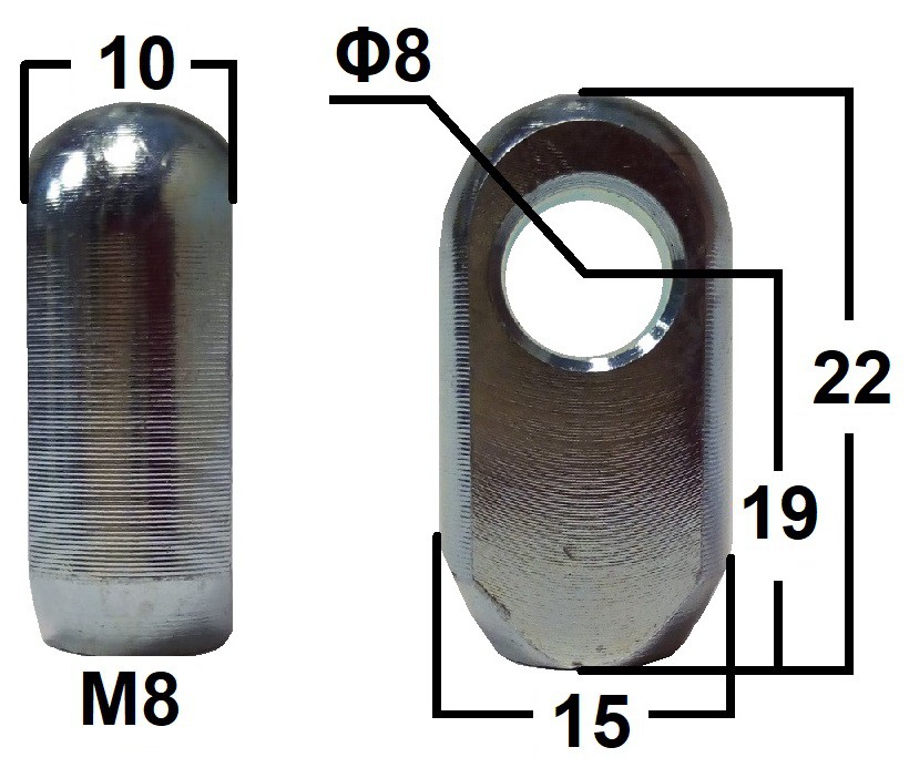 Przegub oczkowy otwór o średnicy 8mm gwint M8 długość 19mm grubość 10mm (AR19)