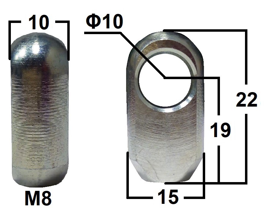 Przegub oczkowy otwór o średnicy 10mm gwint M8 długość 19mm grubość 10mm