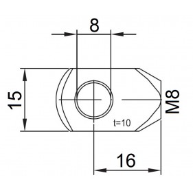 Przegub oczkowy otwór o średnicy 8mm gwint M8 długość 16mm grubość 10mm