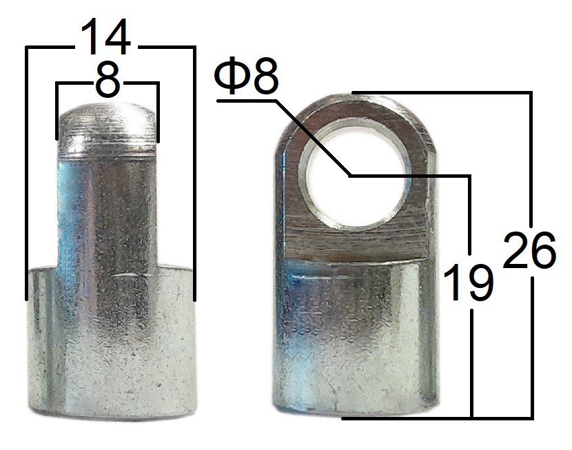 Przegub oczkowy otwór o średnicy 8mm gwint M8 długość 19mm grubość 8mm (AS19)