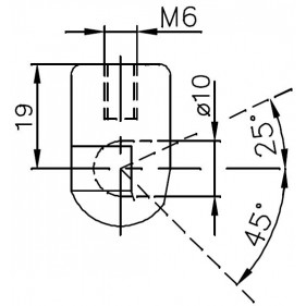 Gniazdo kulowe plastikowe otwór o średnicy 10mm gwint M6 długość 19mm kąt 45°