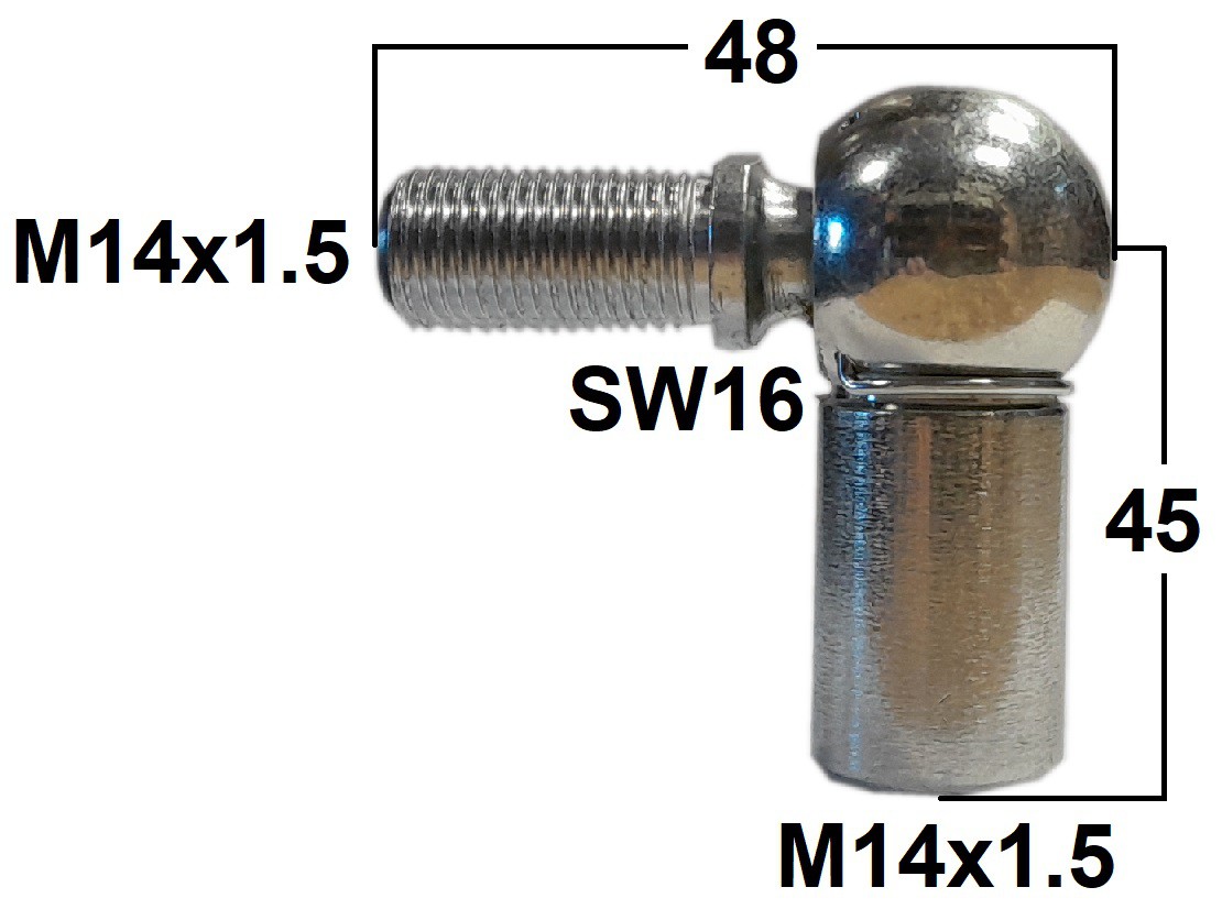 Przegub kulowy kompletny ze sworzniem gwint M14x1,5 długość 45mm gwint zewnętrzny M14x1,5 (WG45)