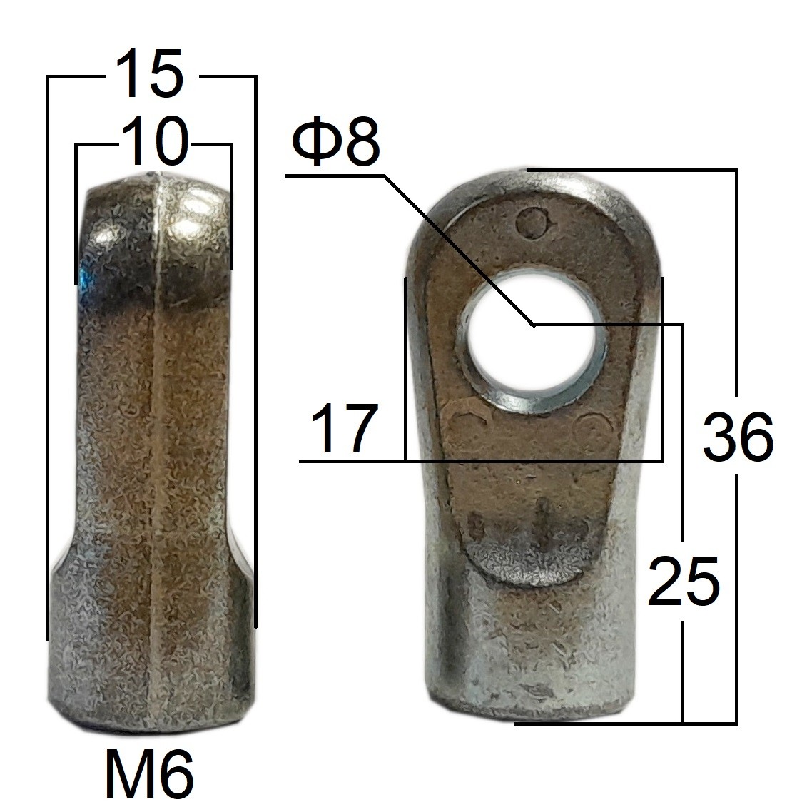 Przegub oczkowy otwór o średnicy 8mm gwint M6 długość 25mm grubość 10mm (25613)