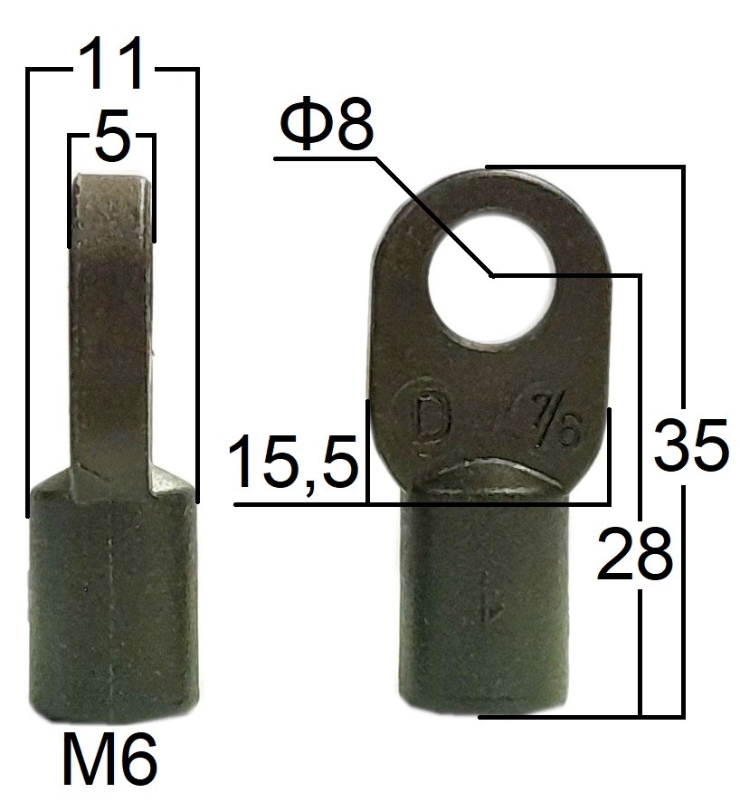Przegub oczkowy plastikowy otwór o średnicy 8mm gwint M6 długość 28mm grubość 5mm (FA25179)