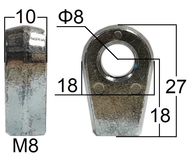 Przegub oczkowy otwór o średnicy 8mm gwint M8 długość 18mm grubość 10mm (25617)