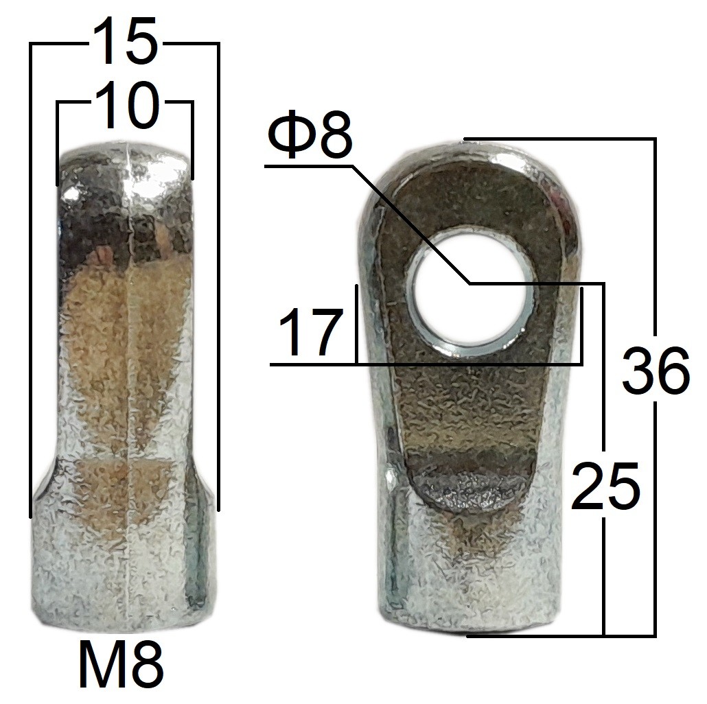 Przegub oczkowy otwór o średnicy 8mm gwint M8 długość 25mm grubość 10mm (25619)