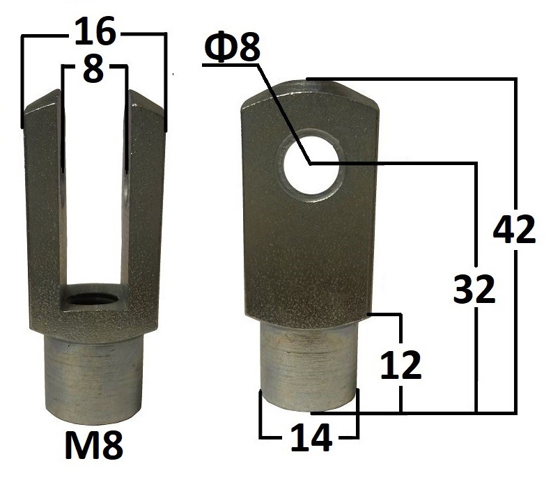 Przegub widełkowy otwór o średnicy 8mm gwint M8 długość 32mm stal nierdzewna V2 (CV107D)
