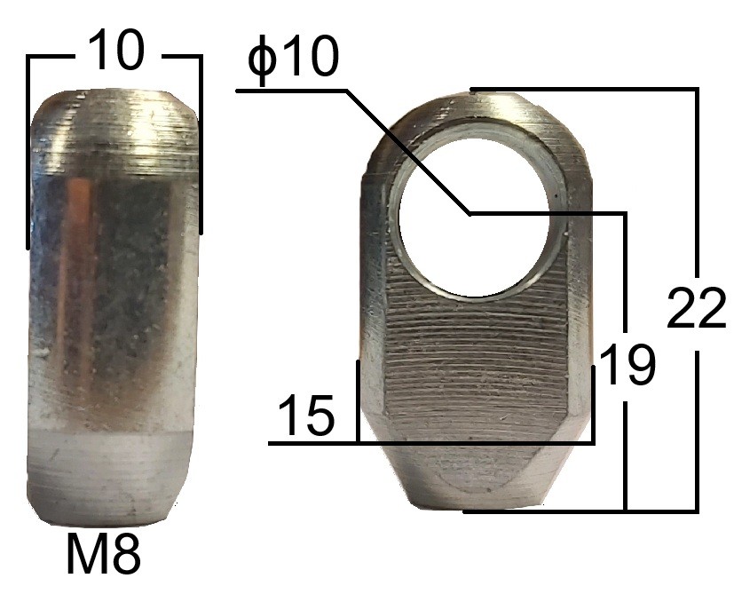 Przegub oczkowy otwór o średnicy 10mm gwint M8 długość 19mm grubość 10mm (AR1910)