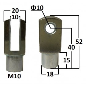 Przegub widełkowy otwór o średnicy 10mm gwint M10 długość 40mm