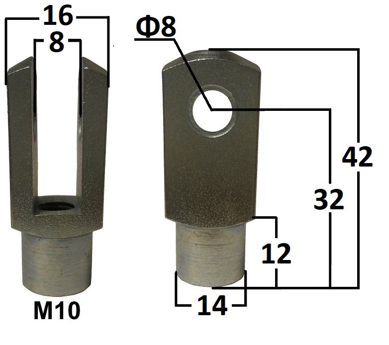 Przegub widełkowy otwór o średnicy 8mm gwint M10 długość 32mm (CV107001)