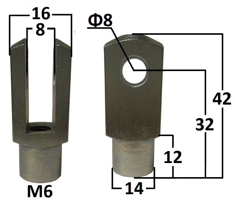 Przegub widełkowy otwór o średnicy 8mm gwint M6 długość 32mm (CV107002)