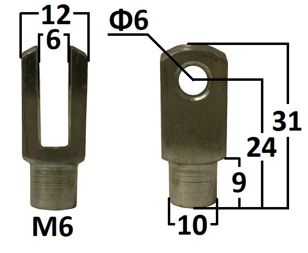 Przegub widełkowy otwór o średnicy 6mm gwint M6 długość 24mm (CV105)