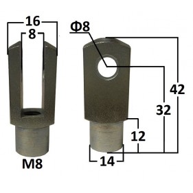 Przegub widełkowy otwór o średnicy 8mm gwint M8 długość 32mm