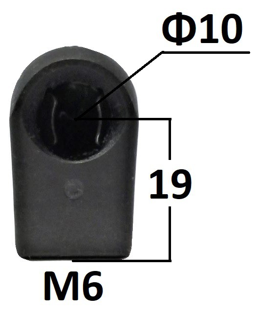 Gniazdo kulowe plastikowe otwór o średnicy 10mm gwint M6 długość 19mm (26045)