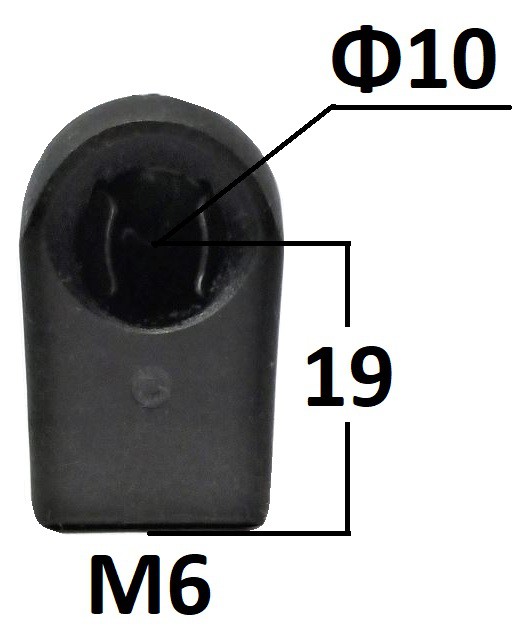 Gniazdo kulowe plastikowe otwór o średnicy 10mm gwint M6 długość 19mm