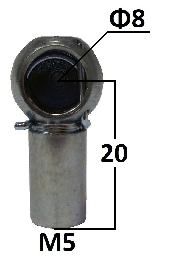 Gniazdo kulowe otwór o średnicy 8mm gwint M5 długość 20mm