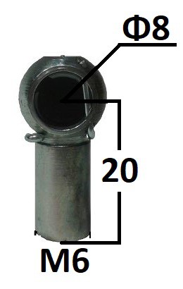 Gniazdo kulowe otwór o średnicy 8mm gwint M6 długość 20mm (BH102002)