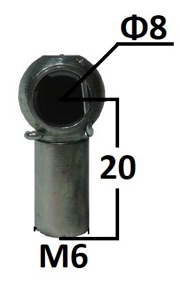 Gniazdo kulowe otwór o średnicy 8mm gwint M6 długość 20mm