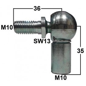 Przegub kulowy kompletny ze sworzniem gwint M10 długość 35mm gwint zewnętrzny M10