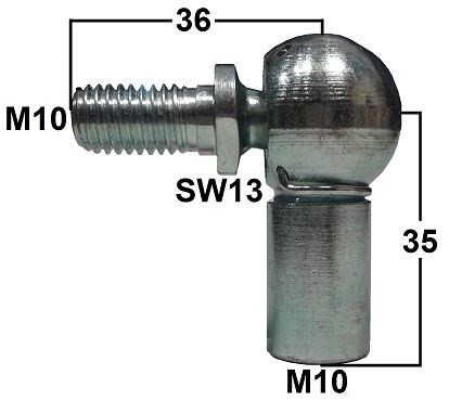 Przegub kulowy kompletny ze sworzniem gwint M10 długość 35mm gwint zewnętrzny M10 (WG35)