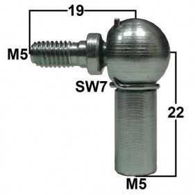 Przegub kulowy kompletny ze sworzniem gwint M5 długość 22mm gwint zewnętrzny M5