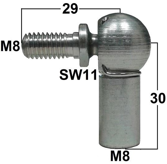 Przegub kulowy kompletny ze sworzniem gwint M8 długość 30mm gwint zewnętrzny M8 (WG30)