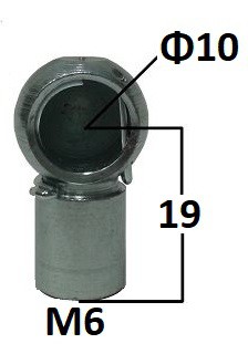 Gniazdo kulowe otwór o średnicy 10mm gwint M6 długość 19mm (BH103)