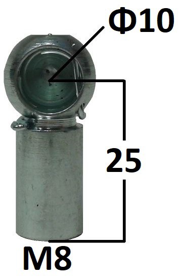 Gniazdo kulowe otwór o średnicy 10mm gwint M8 długość 25mm (BH110)