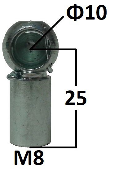 Gniazdo kulowe otwór o średnicy 10mm gwint M8 długość 25mm