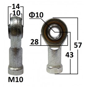 Przegub oczkowy wahliwy otwór o średnicy 10mm gwint M10 długość 43mm