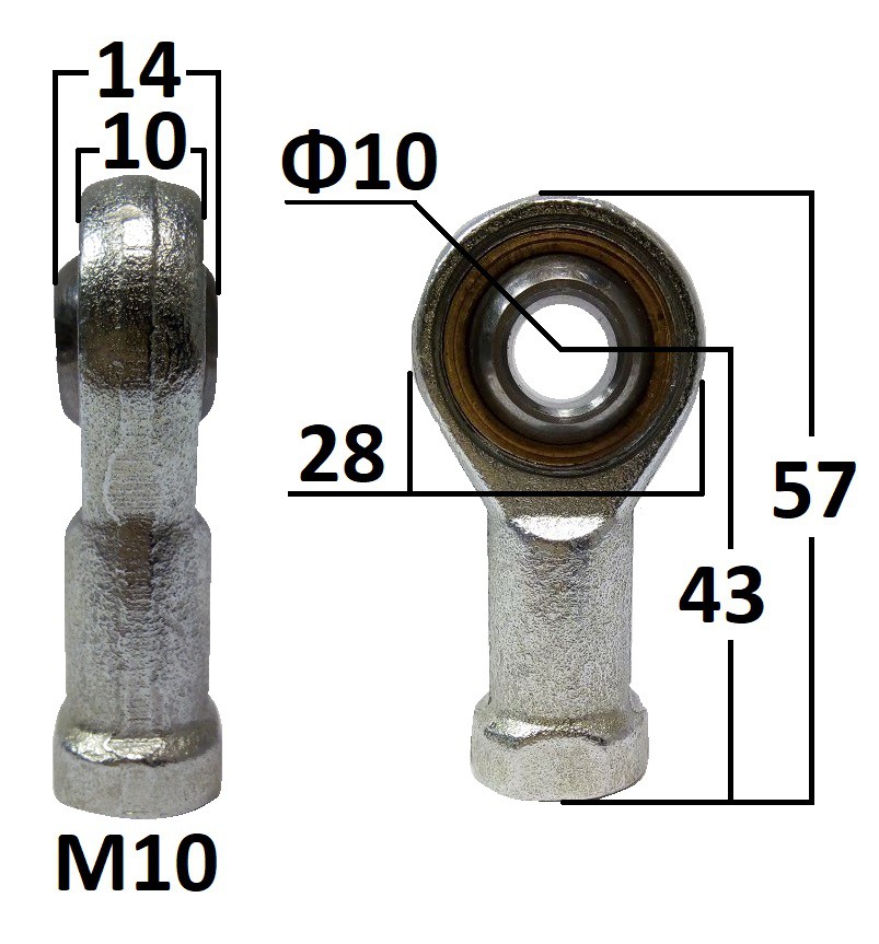 Przegub oczkowy wahliwy otwór o średnicy 10mm gwint M10 długość 43mm (TDNDG004P)